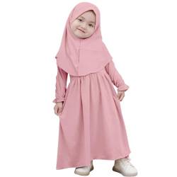 FYMNSI Muslimisches Kleid f?r Baby M?dchen Abaya Maxikleid Mit Hijab Gebetskleidung f?r Kleinkinder Neugeborene Islamisches Gebetskleid Ramadan Kaftan Dubai Outfit Einfarbig Zweiteilig Rosa 2-3 Jahre von FYMNSI