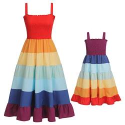 FYMNSI Mutter Tochter Kleid Maxikleider Partnerlook Mama und Mich Kleidung Sommer Outfits Regenbogen Tr?gerkleid Boho Lang Strandkleid Familien Passenden Partykleid Freizeitkleid Regenbogen L von FYMNSI