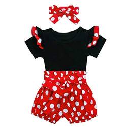 FYMNSI Neugeborenes Baby Mädchen Halloween Kostüm Sommer Bekleidungsset Baumwolle Kurzarm Body Top Gepunktet Shorts Schleife Stirnband 3tlg 1 Jahr Geburtstag Party Outfits Rot 0-3 Monate von FYMNSI