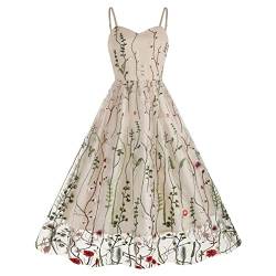 FYMNSI Rockabilly Kleider Damen Vintage 50er Jahre Retro Blumen Stickerei Trägerkleid Partykleid Festliches Ballkleid Knielang Cocktailkleid Sommerkleid Besondere Kleid für Hochzeitsgäste Aprikose S von FYMNSI