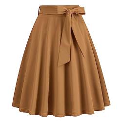 FYMNSI Rockabilly Rock Damen Vinatge 1950er Damenrock Sommer Knielang Retro Festliche Röck mit Gürtel Faltenrock Tellerrock Elastische Hohe Taille Swing Plissee A-Linie Glockenrock Khaki XXL von FYMNSI