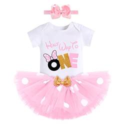 FYMNSI Säugling Baby Mädchen 1/2 Halber Geburtstag Party Outfit Prinzessin Partykleid Kurzarm Strampler Gepunktet Tütü Tüllrock Stirnband Fotoshooting Bekleidungsset Rosa Half Way to One 6 Monate von FYMNSI