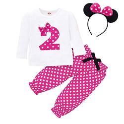 FYMNSI Set aus Shorts und Oberteil für Mädchen, T-Shirt aus Baumwolle, kurzärmelig + rote Punkte, kurze Hose + Stirnband für den Sommer, für Geburtstagspartys, Baby, 1 – 6 Jahre, Hot Pink 2 Long von FYMNSI