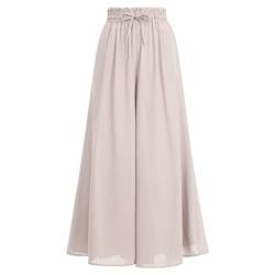 FYMNSI Sommerhose Damen Leicht, Damen Breites Bein Hose Elegant Sommer Hosenrock Lang Culottes Hosen Hohe Taille Chiffon Plissee Palazzo Hose mit Gummizug Einfarbig Freizeithose mit Tasche Aprikose L von FYMNSI