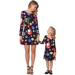 FYMNSI Weihnachten Mutter Tochter Partnerlook Kleid Damen M?dchen Langarm Weihnachtskleid Minikleid S??igkeiten Gedruckt A-Linie Festkleid Mama Baby Passend Familie Kleidung Abendkleid S von FYMNSI