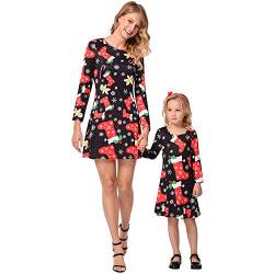 FYMNSI Weihnachten Mutter Tochter Partnerlook Kleid Damen Mädchen Langarm Weihnachtskleid Minikleid Weihnachtssocken Gedruckt A-Linie Festkleid Mama Baby Passend Familie Kleidung Abendkleid 18 Monate von FYMNSI