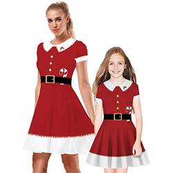 FYMNSI Weihnachtskleid Weihnachten Mutter Tochter Kleider Mama und Mich Familie Passende Kleidung Weihnachtsmann Weihnachtskost?m Elegante Festliche Partykleider A-Linie Ballkleid Stil 12 L von FYMNSI