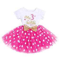 Fymnsi Kleid für Kinder, Baby, Mädchen, C'est Mon 1. / 2. / 3. Geburtstag, Prinzessin, kurzärmelig, Tüll, Fotografie-Outfit Gr. 98, Hot Pink – gepunktet zum 3. Geburtstag von FYMNSI