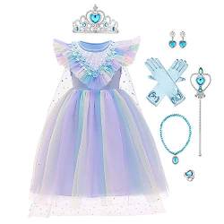 Fymnsi Prinzessin Elsa mit Zubehör für Kinder Halloween Party Cosplay Weihnachten Karneval für 2 – 9 Jahre Gr. 3-4 Jahre, Blau 02 von FYMNSI