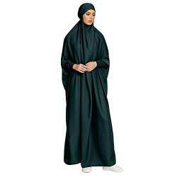 Gebetskleidung Damen Abaya Kleid Kaftan mit Hijab Einteiler Langarm Islamische Muslimische Kleid Naher Osten Dubai Arabische Türkische Robe Ramadan Lang Gebetskleid Eid Party Dunkelgrün Einheitsgröße von FYMNSI