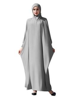 Gebetskleidung f?r Frauen, Muslimische Kleid Damen Dubai Abaya Islamische Kaftan Einteiliges Langes Gebetskleider Eid Ramadan Party Nahen Osten Arabisch Robe Maxikleid Outfits Grau Einheitsgr??e von FYMNSI