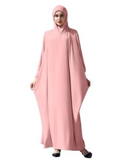 Gebetskleidung f?r Frauen, Muslimische Kleid Damen Dubai Abaya Islamische Kaftan Einteiliges Langes Gebetskleider Eid Ramadan Party Nahen Osten Arabisch Robe Maxikleid Outfits Rosa Einheitsgr??e von FYMNSI