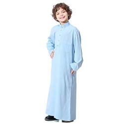 Gebetskleidung für Kinder Muslimische Jungen Robe Rollkragen Knopfleiste Abaya Kaftan Islamische Gebetskleidung Arabischer Mittlerer Osten Dubai Langarm Jubba Thobe Muslim Ramadan Himmelblau 9-10J von FYMNSI