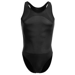 Herren Body Rückenfrei Kompression Durchsichtig Stringbody Ärmellos Männerbody Unterwäsche Muskel Shirt High Cut Wrestling Unterhemd Leotard Einteiler Dessous Nachtwäsche Bodywear Schwarz von FYMNSI