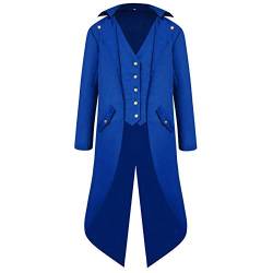 Herren Gothic Steampunk Frack Mantel Männer Mittelalter Viktorianischen Vintage Jacke mit Waistcoat Uniform Lange Smoking Karneval Fasching Halloween Kostüm Party Cosplay Verkleidung Blau S von FYMNSI