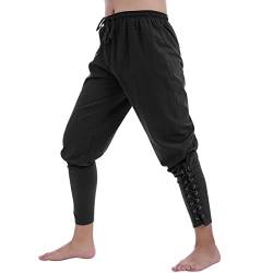 Herren Mittelalter Hose Piratenhose Halloween Cosplay Pirate Kost?m Schn?rhose Wikinger Renaissance Steampunk Kordelzug Freizeithose Mittelalterhose Leinenhose Jahrgang Gothic Kleidung Schwarz M von FYMNSI