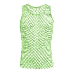 Herren Netz Hemd Transparent Oberteile Tank Top Muskelshirt Sommer ?rmellose Muskel Top Casual T-Shirt Durchsichtig Workout Achselshirt Weste Atmungsaktiv Unterhemd Unterw?sche Gogo Clubwear Gr?n L von FYMNSI