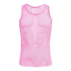 Herren Netz Hemd Transparent Oberteile Tank Top Muskelshirt Sommer ?rmellose Muskel Top Casual T-Shirt Durchsichtig Workout Achselshirt Weste Atmungsaktiv Unterhemd Unterw?sche Gogo Clubwear Rosa L von FYMNSI