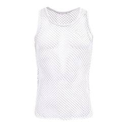 Herren Netz Hemd Transparent Oberteile Tank Top Muskelshirt Sommer ?rmellose Muskel Top Casual T-Shirt Durchsichtig Workout Achselshirt Weste Atmungsaktiv Unterhemd Unterw?sche Gogo Clubwear Wei? M von FYMNSI