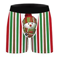 Herren Unterwäsche Sport Unterhosen Weihnachten Schneemann Vertikale Streifen Gedruckt Männer Boxershorts Trunks Basic Sportliche Retroshorts für Herren Hipster Nachtwäsche Reizwäsche Rot Grün M von FYMNSI