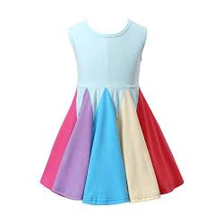 Kinder Baby Mädchen Regenbogenkleid Baumwolle Falten Rock Ärmellos Prinzessin Geburtstag Partykleid Festliches Ballkleid Regenbogen Blumenmädchenkleid Hochzeitskleid Karneval Kleider Hellblau 5-6J von FYMNSI