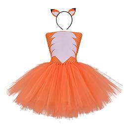 Kinder Fuchskostüm Tüll Tütü Kleid Schwanz Stirnband Set Mädchen Halloween Fuchs Kostüm Tierkostüm Weihnachten Geburtstag Party Cosplay Bühnenauftritt Karneval Fasching Verkleidung Fuchs 3-4 Jahre von FYMNSI