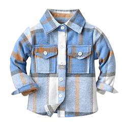 Kinder Jungen Flanell Plaid Shirt Kleinkind Baby Herbst Fr?ghling Hemd Jacke Button Down Langarm Kariertes Tops Fleece Mantel Freizeithemd f?r Taufe Hochzeit Geburtstag Party Festliches Hellblau 4-5J von FYMNSI