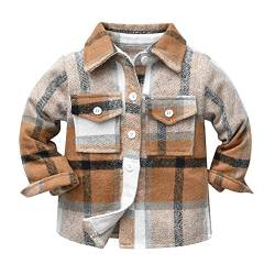 Kinder Jungen Flanell Plaid Shirt Kleinkinder Baby Herbst Fr?ghling Hemd Jacke Button Down Langarm Kariertes Tops Fleece Mantel Freizeithemd f?r Taufe Hochzeit Geburtstag Party Festliches Kaffee 4-5J von FYMNSI