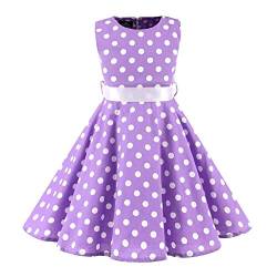 Kinder Mädchen 1950er Vintage Rockabilly Kleid Gepunktet Abendkleid Geburtstag Partykleider A-Linie Blumen Retro Cocktailkleid Faltenrock Knielang Festkleid Im 50er Jahre Stil Lila 4-5 Jahre von FYMNSI