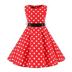 Kinder Mädchen 1950er Vintage Rockabilly Kleid Gepunktet Abendkleid Geburtstag Partykleider A-Linie Blumen Retro Cocktailkleid Faltenrock Knielang Festkleid Im 50er Jahre Stil Rot 11-12 Jahre von FYMNSI