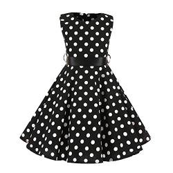 Kinder Mädchen 1950er Vintage Rockabilly Kleid Gepunktet Abendkleid Geburtstag Partykleider A-Linie Blumen Retro Cocktailkleid Faltenrock Knielang Festkleid Im 50er Jahre Stil Schwarz 7-8 Jahre von FYMNSI