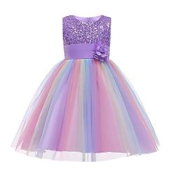 Kinder Mädchen Pailletten Kleid Blumenmädchen Regenbogen Tüllkleid Hochzeit Brautjungfer Tütü Prinzessin Kurzes Partykleid Kleinkinder Geburtstagskleid Ballkleid Ärmellos Sommerkleid Lila 7-8 Jahre von FYMNSI