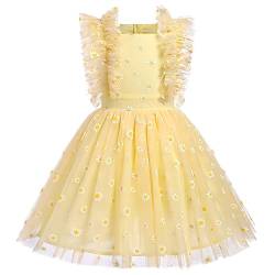 Kleider F?r M?dchen Prinzessin Festliches Kleid Blumenm?dchenkleider Hochzeit Kinderkleider Sommerkleid M?dchenkleider R?schen ?rmellos T?llkleid Einschulung Geburtstag Partykleid Gelb 9-10 Jahre von FYMNSI