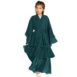 M?dchen Kleid Muslimisches Chiffon Gebetskleid Gebetskleidung f?r Kinder Abaya Einfarbig Vorne Offen Strickjacke Islamischer Naher Osten Dubai T?rkei Maxi Kaftan Kleider mit Hijab Dunkelgr?n 11-12J von FYMNSI