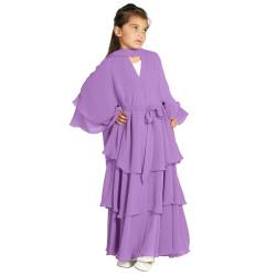 M?dchen Kleid Muslimisches Chiffon Gebetskleid Gebetskleidung f?r Kinder Abaya Einfarbig Vorne Offen Strickjacke Islamischer Naher Osten Dubai T?rkei Maxi Kaftan Kleider mit Hijab Lila 13-14 Jahre von FYMNSI