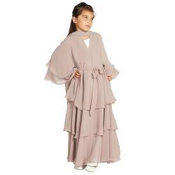 M?dchen Kleid Muslimisches Chiffon Gebetskleid Gebetskleidung f?r Kinder Abaya Einfarbig Vorne Offen Strickjacke Islamischer Naher Osten Dubai T?rkei Maxi Kaftan Kleider mit Hijab Nackt 5-6 Jahre von FYMNSI