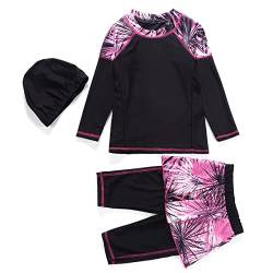 Mädchen Kinder Muslimische Bademode Islamische Schwimmanzug Badeanzug Burkini Muslim Swimwear Full Cover Langarm Top mit Kurzes Hosen Schwimmhaube Set Strandmode UV Schutz Anzug Schwarz 4-5 Jahre von FYMNSI