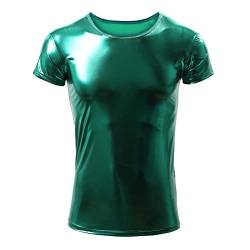 Metallic T Shirt Herren Glitzer Kurzarm Oberteil Roundhals Muskelshirt Wetlook Unterhemd Slim Fit 70er 80er Jahre Kost?m Disco Hemd Party Outfit Fasching Karneval Kleidung Tanz Clubwear Gr?n S von FYMNSI