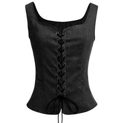 Mittelalter Kleidung Damen Weste Renaissance Pirate Kost?m Gothic Steampunk Schn?rweste Halloween Costume Party Vikings Cosplay Wildleder ?rmellos Hemd Mittelalterlicher Victorian Anzug Schwarz XXL von FYMNSI