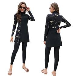 Muslimische Badeanzug Damen 2 Stück Burkini Set Langarm Top und Hose Modest Bademode Islamisch Arabisch Schwimmkostüm Full Cover Muslim Swimsuits Bescheidene Ganzkörper Schwimmanzug 3# Schwarz M von FYMNSI