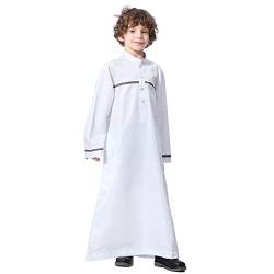 Muslimische Jungen Robe Kleid Kinder Jungen Abaya Jubba Thobe Ramadan Kaftan Arabische Islamische Stehkragen Langarm Gebetskleidung Kandoura Mittlerer Osten Dubai Modest Maxi Robe Weiß 7-8 Jahre von FYMNSI