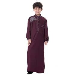 Muslimische Kleid Kinder Jungen Abaya Jubba Thobe Ramadan Kaftan Arabische Islamische Langarm Islamische Gebetskleidung Kandoura Mittlerer Osten Dubai Modest Maxi Robe Dishdasha Weinrot 11-12 Jahre von FYMNSI