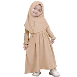 Muslimisches Kleid f?r Baby M?dchen Abaya Maxikleid Mit Hijab Gebetskleidung f?r Kleinkinder Neugeborene Islamisches Gebetskleid Ramadan Kaftan Dubai Outfit Einfarbig Zweiteilig Champagner 0-6 Monate von FYMNSI