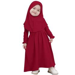 Muslimisches Kleid f?r Baby M?dchen Abaya Maxikleid Mit Hijab Gebetskleidung f?r Kleinkinder Neugeborene Islamisches Gebetskleid Ramadan Kaftan Dubai Outfit Einfarbig Zweiteilig Dunkelrot 0-6 Monate von FYMNSI
