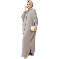 Muslimisches Kleid f?r Damen, Abaya Muslim Damen, Gebetskleidung f?r Frauen Kaftan Naher Osten Dubai T?rkei Arabische Islamische Kleidung Einteiliges Langarm Maxikleid Ramadan Party Robe Grau von FYMNSI