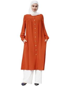Muslimisches Kleid f?r Damen Abaya Muslim Langarm Henley Shirt Gebetskleid f?r Frauen Kaftan Naher Osten Dubai T?rkei Arabische Islamische Einteiliges Maxikleid Ramadan Party Robe Dunkelorange 3XL von FYMNSI