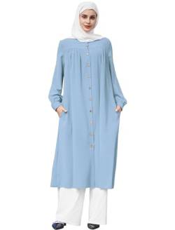 Muslimisches Kleid f?r Damen Abaya Muslim Langarm Henley Shirt Gebetskleid f?r Frauen Kaftan Naher Osten Dubai T?rkei Arabische Islamische Kleidung Einteiliges Maxikleid Ramadan Party Hellblau 2XL von FYMNSI