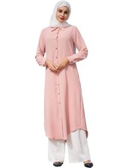 Muslimisches Kleid f?r Damen Abaya Muslim Langarm Knopfleiste Bluse Gebetskleid f?r Frauen Kaftan Naher Osten Dubai T?rkei Arabische Islamische Kleidung Einteiliges Ramadan Party Robe Rosa S von FYMNSI