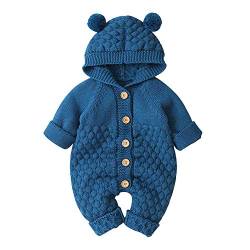 Neugeborene Baby Mädchen Jungen Gestrickt Strampler mit Kapuze Einteilige Schneeanzug Säugling Winter Warme Overall Bodysuit Kleinkinder Strick Pullover Strickanzug Weihnachtskleidung Blau 0-6 Monate von FYMNSI