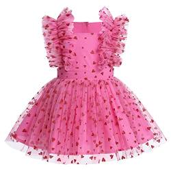 Neugeborenes Baby Mädchen Festliches Festkleid Erster Valentinstag Outfit Geburtstag Kleid Prinzessin Tütü Tüllkleid Bodykleid Strampler Kleinkinder 1 Jahr Party Fotoshooting Kleidung Rose Herz 12-18 von FYMNSI